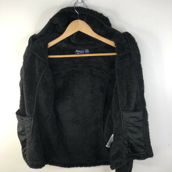 Reebok Zip up Fleece Fuzzy Full Zip Jacket Womens Small Black - Picture 6 of 9
